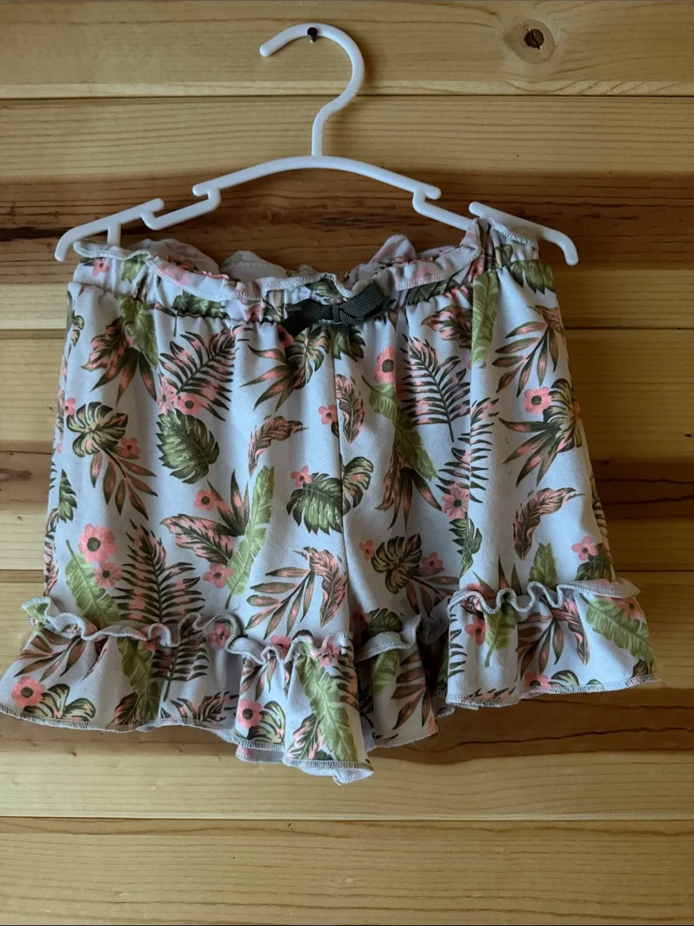 Little Lass Floral Tropical Leaf Print Dress Top & Short Set- White, Green, Pink - Picture 4 of 5